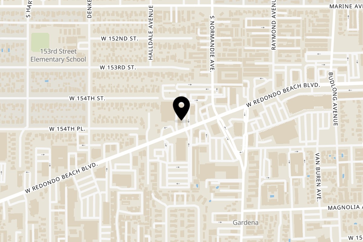 Map showing the location of Made Burgers Made Burgers Take Out - Gardena on 1425 W Redondo Beach Blvd in Gardena