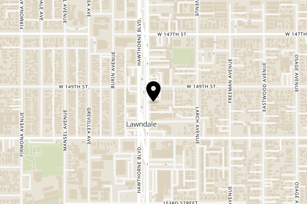 Map showing the location of Made Burgers Made Burgers - Lawndale on 14916 Hawthorne Blvd in Lawndale